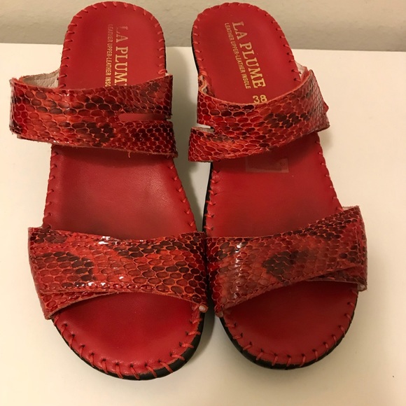 LA Plume Shoes - LA Plume red leather sandals with anti shock heels